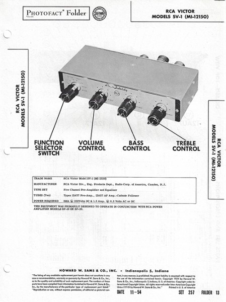 RCA Victor SV-1 (MI-12150) - Photofact - Schematic Set 257/Folder 13