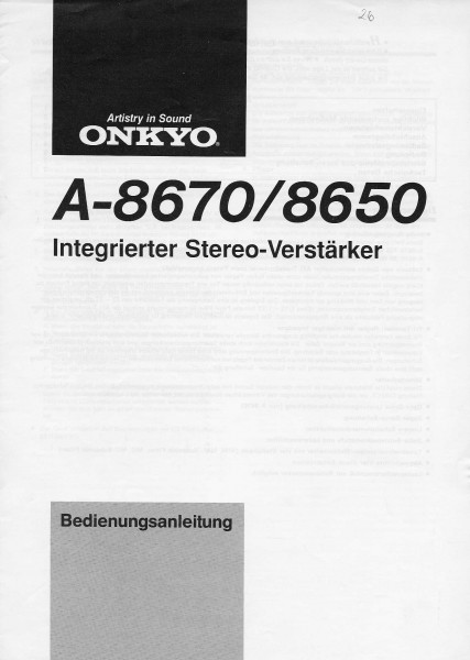 Onkyo A-8670/8650 Bedienungsanleitung