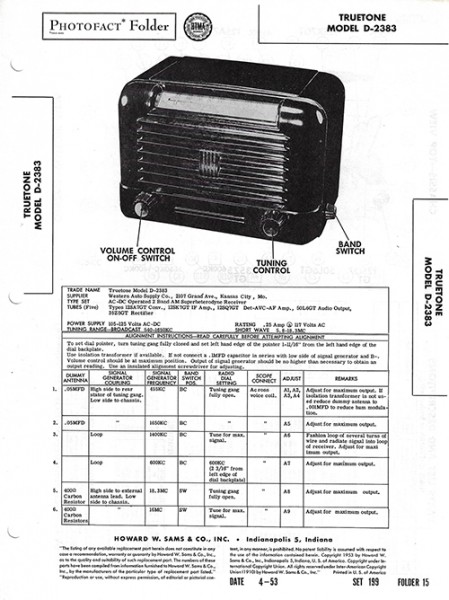 Truetone D-2383 - Photofact - Schematic Set 199/Folder 15