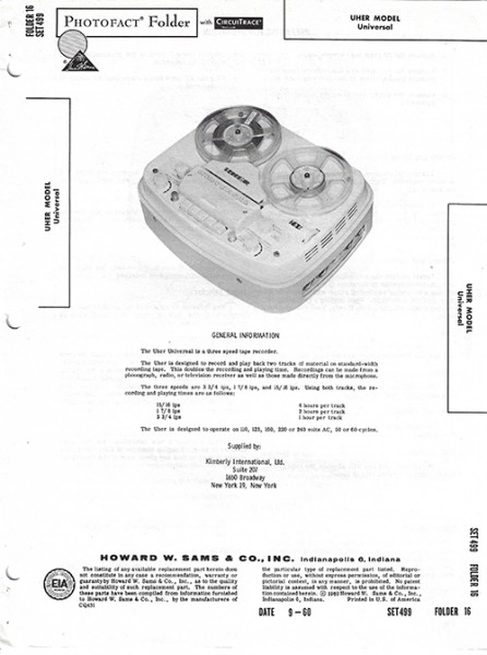 Uher Universal - Photofact - Schematic Set 499/Folder 16