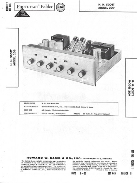 Scott 209 - Photofact - Schematic Set 445/Folder 11