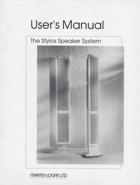 Martin Logan The Stylos Speaker System Bedienungsanleitung