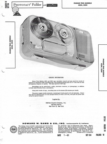Phono Trix 4334, 5334 - Photofact - Schematic Set 514/Folder 10