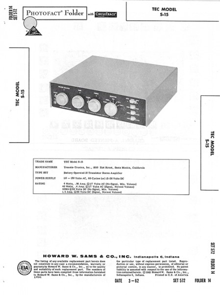 TEC S-15 - Photofact - Schematic Set 572/Folder 14