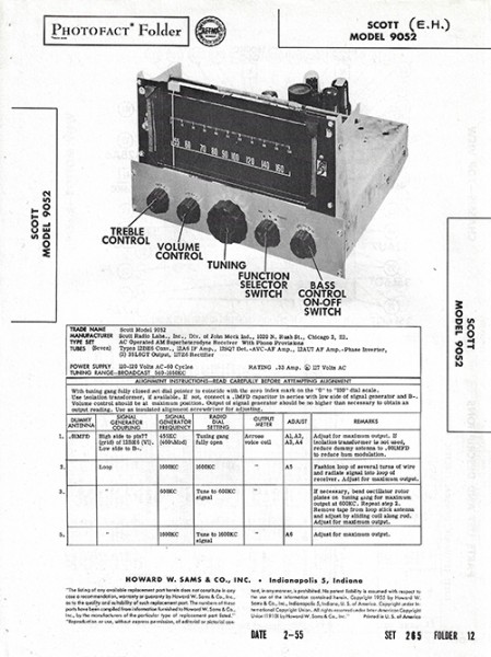 Scott 9052 - Photofact - Schematic Set 265/Folder 12