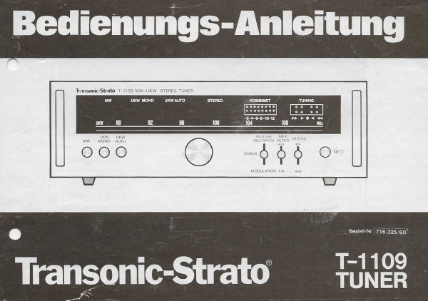 Transonic Strato T-1109 Bedienungsanleitung