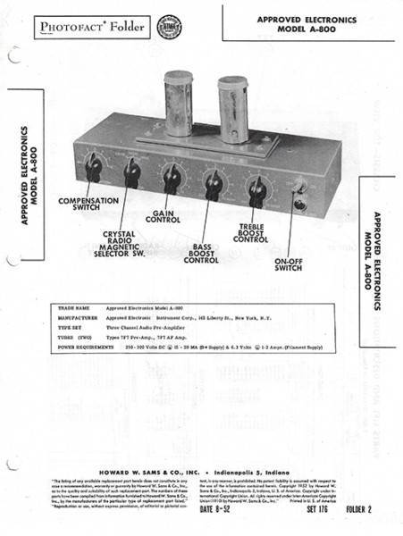 Approved Electronics A-800 - Photofact - Schematic Set 176/Folder 2