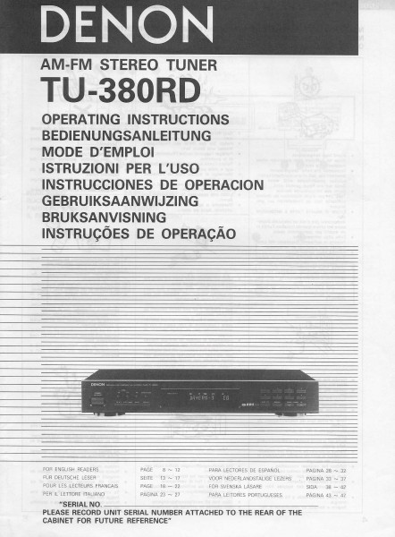 Denon TU-380RD Bedienungsanleitung