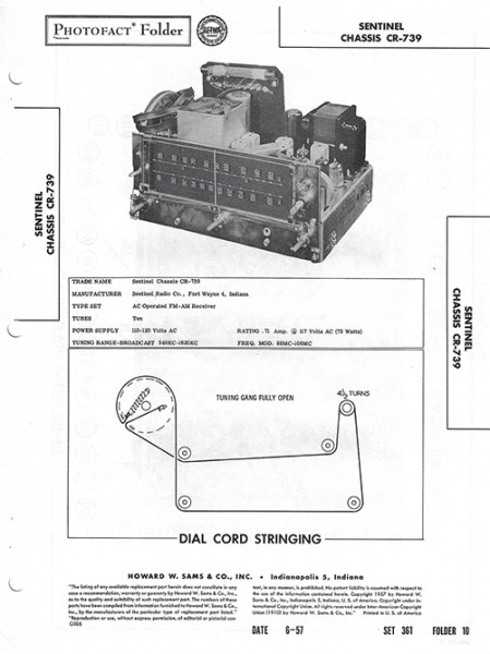 Sentinel Chassis CR-739 - Photofact - Schematic Set 361/Folder 10