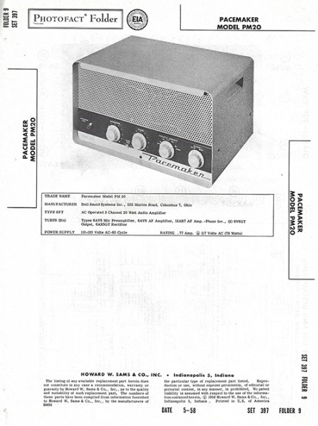 Pacemaker PM20 - Photofact - Schematic Set 397/Folder 9