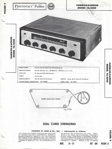 Harman-Kardon TA-1040 - Photofact - Schematic Set 380/Folder 9