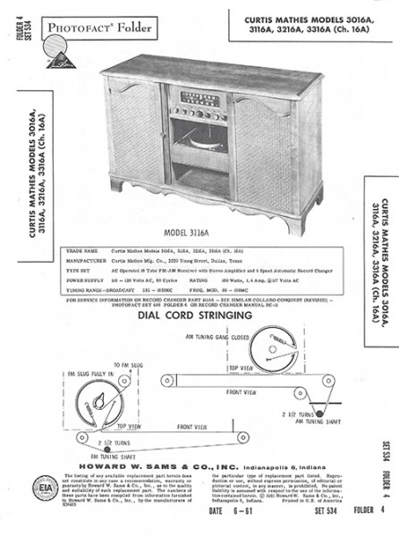 Curtis Mathes 3016A, 3116A, 3216A, 3316A - Photofact - Schematic Set 534/Folder 4