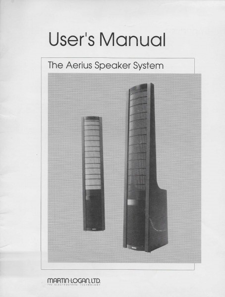 Martin Logan The Aerius Speaker System Bedienungsanleitung