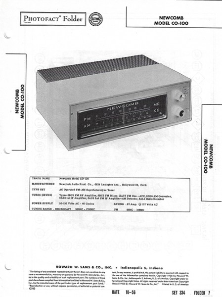 Newcomb CO-100 - Photofact - Schematic Set 334/Folder 7