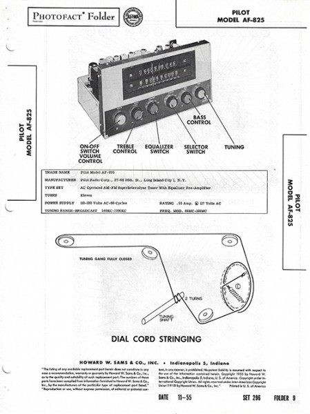Pilot AF-825 - Photofact - Schematic Set 296/Folder 9