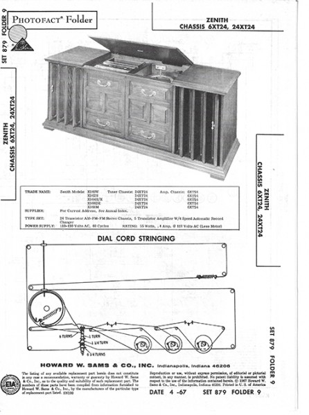 Zenith Chassis 6XT24, 24XT24 - Photofact - Schematic Set 879/Folder 9