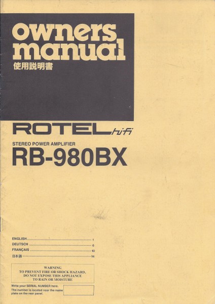 Rotel RB-980BX Bedienungsanleitung