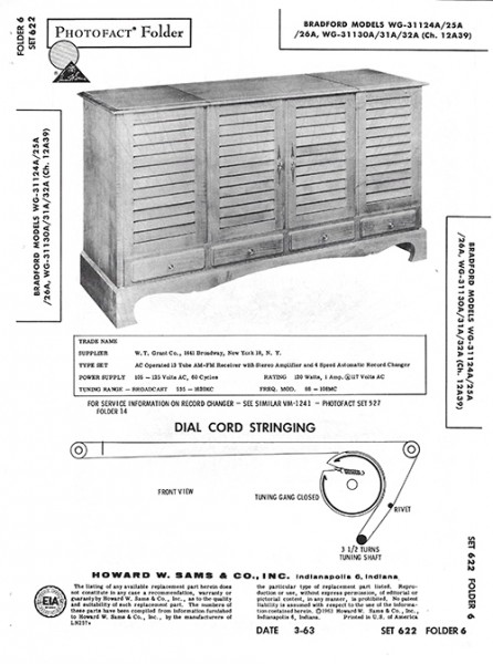 Bradford WG-31124A/25A/26A, WG-31130A/31A/32A - Photofact - Schematic Set 622/Folder 6