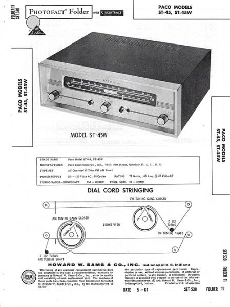 Paco ST-45, ST-45W - Photofact - Schematic Set 530/Folder 11