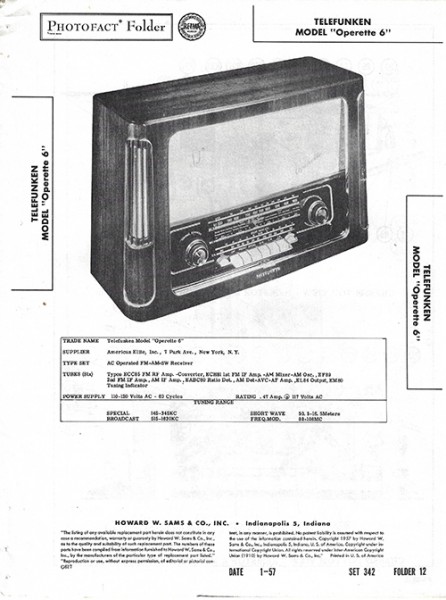 Telefunken "Operette 6" - Photofact - Schematic Set 342/Folder 12