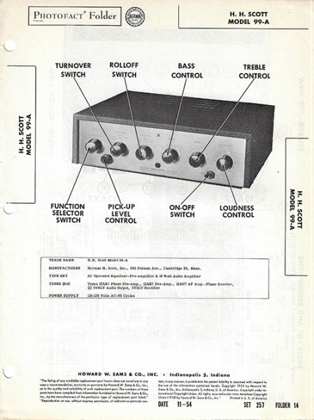 Scott 99-A - Photofact - Schematic Set 257/Folder 14