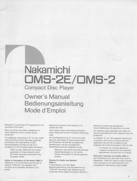 Nakamichi OMS-2E/OMS-2 Bedienungsanleitung