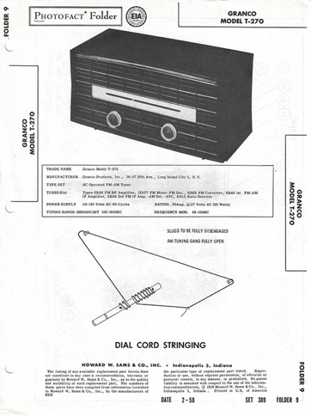 Granco T-270 - Photofact - Schematic Set 389/Folder 9