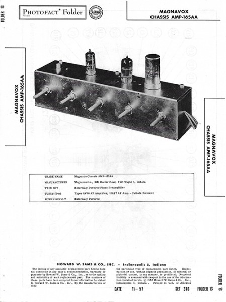 Magnavox Chassis AMP-165AA - Photofact - Schematic Set 376/Folder 13
