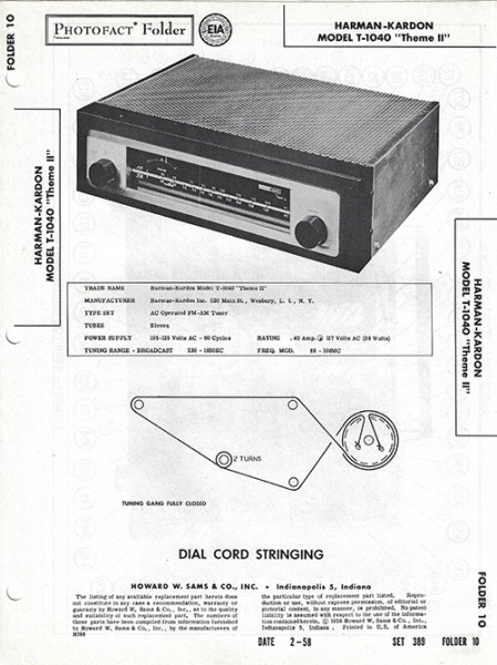 Harman-Kardon T-1040 "Theme II" - Photofact - Schematic Set 389/Folder 10