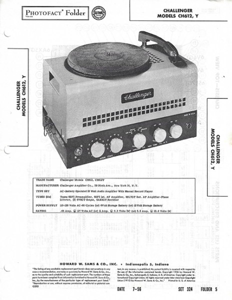 Challenger CH612, Y - Photofact - Schematic Set 324/Folder 5