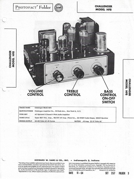 Challenger HF8 - Photofact - Schematic Set 257/Folder 3
