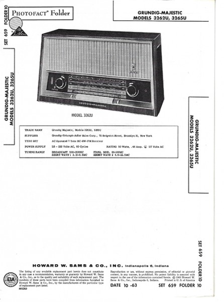 Grundig Majestic 3262U, 3265U - Photofact - Schematic Set 659/Folder 10