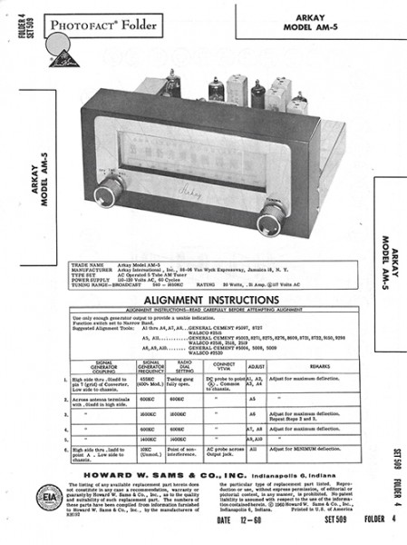Arkay AM-5 - Photofact - Schematic Set 509/Folder 4