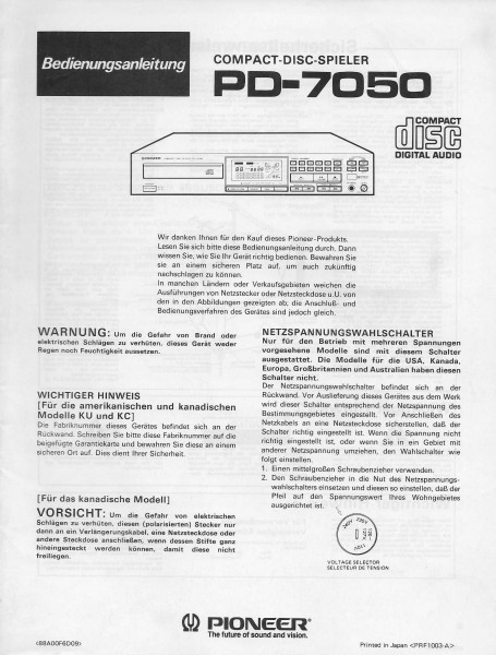 Pioneer PD-7050 Bedienungsanleitung