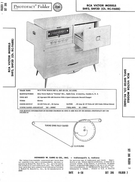 RCA Victor SHF3, SHF3D - Photofact - Schematic Set 396/Folder 7