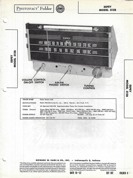 Espey 512B - Photofact - Schematic Set 182/Folder 4