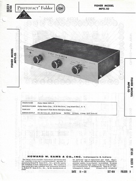 Fisher MPX-10 - Photofact - Schematic Set 464/Folder 9