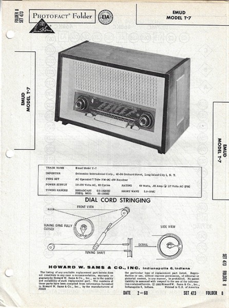 Emud T-7 - Photofact - Schematic Set 473/Folder 8