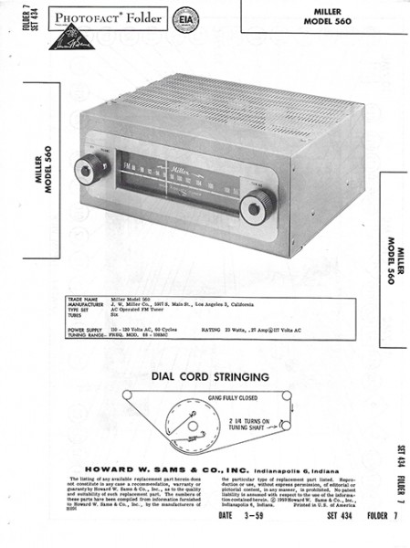 Miller 560 - Photofact - Schematic Set 434/Folder 7