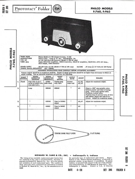 Philco F-760, F-963 - Photofact - Schematic Set 396/Folder 6