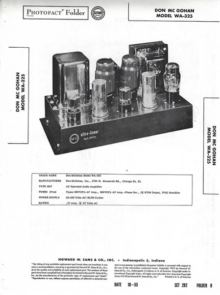 Don McGohan WA-325 - Photofact - Schematic Set 292/Folder 8