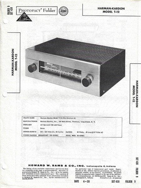 Harman-Kardon T-12 - Photofact - Schematic Set 438/Folder 9