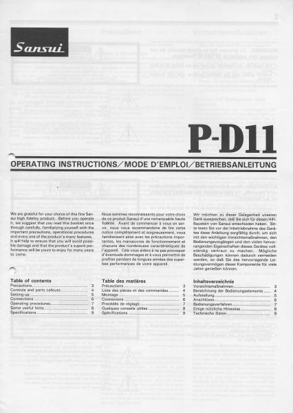 Sansui P-D11 Bedienungsanleitung