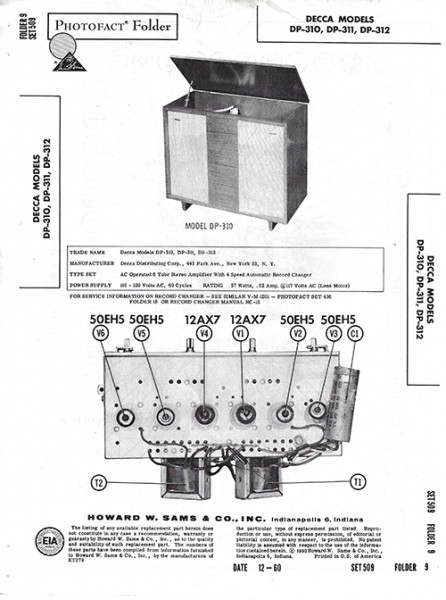 Decca DP-310, DP-311, DP-312 - Photofact - Schematic Set 509/Folder 9
