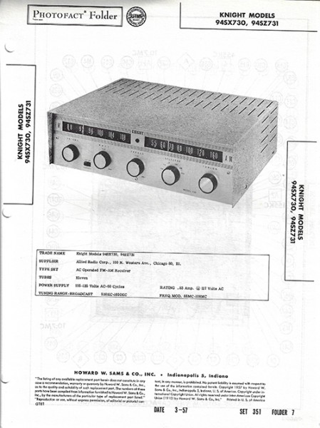 Knight 94SX730, 94SZ731 - Photofact - Schematic Set 351/Folder 7