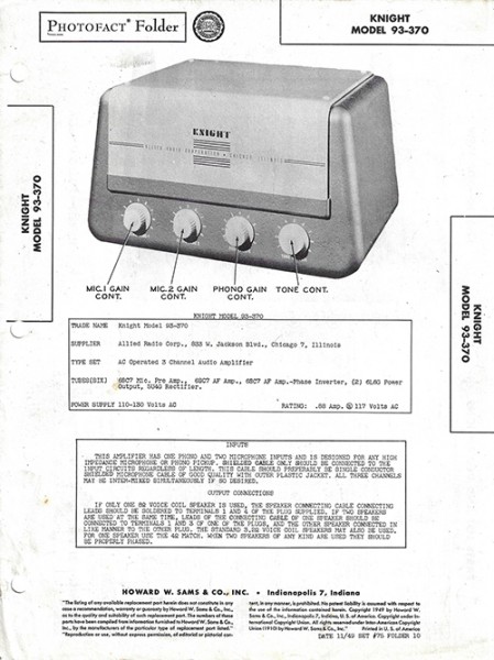 Knight 93-370 - Photofact - Schematic Set 75/Folder 10