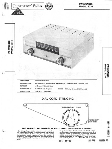 Pacemaker 2216 - Photofact - Schematic Set 467/Folder 12