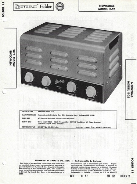 Newcomb E-25 - Photofact - Schematic Set 379/Folder 11