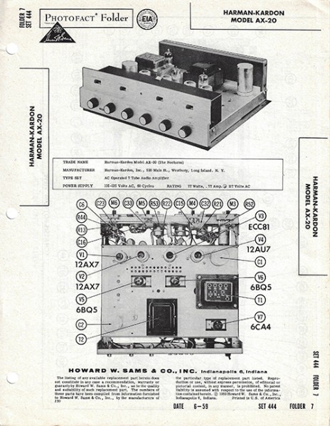 Harman-Kardon AX-20 - Photofact - Schematic Set 444/Folder 7