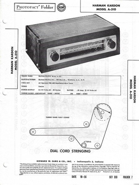 Harman-Kardon A-310 - Photofact - Schematic Set 333/Folder 7